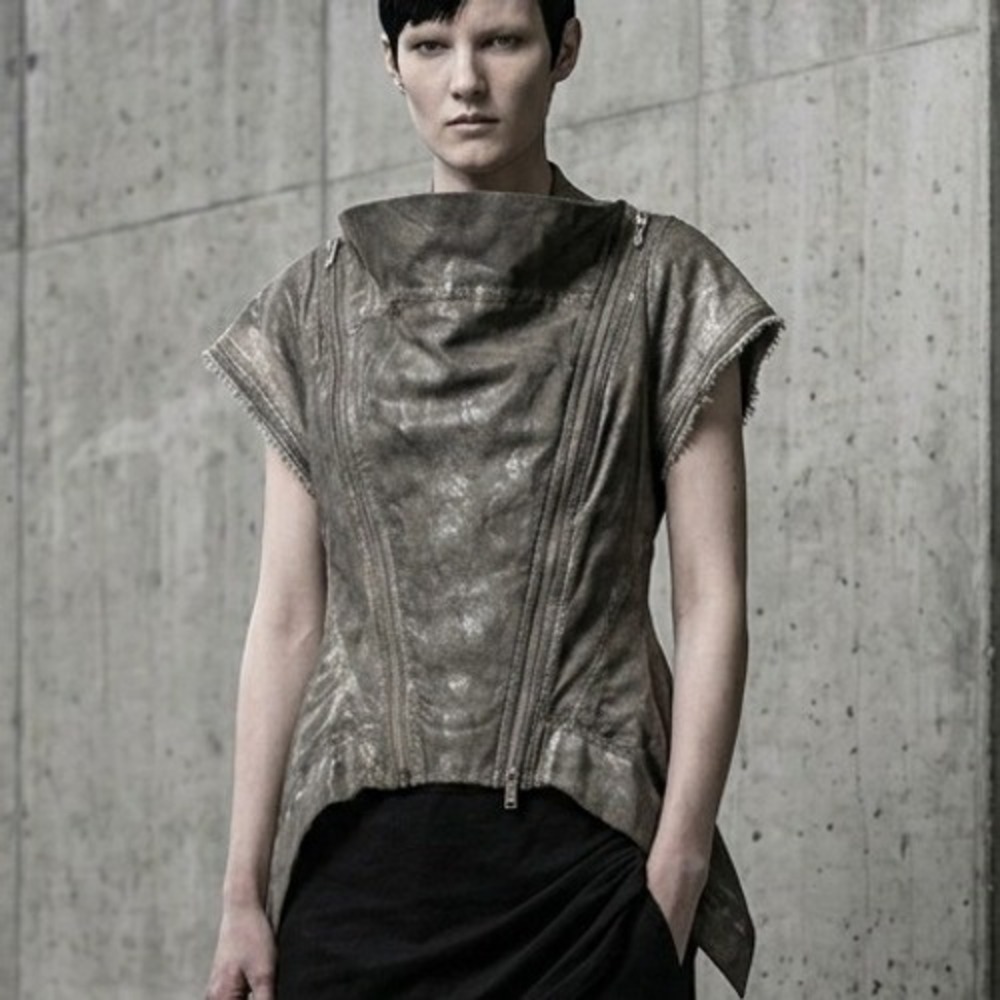 Rick Owens Asymmetric Zip Cap Sleeve Vest Gray Metallic Women's Medium READ